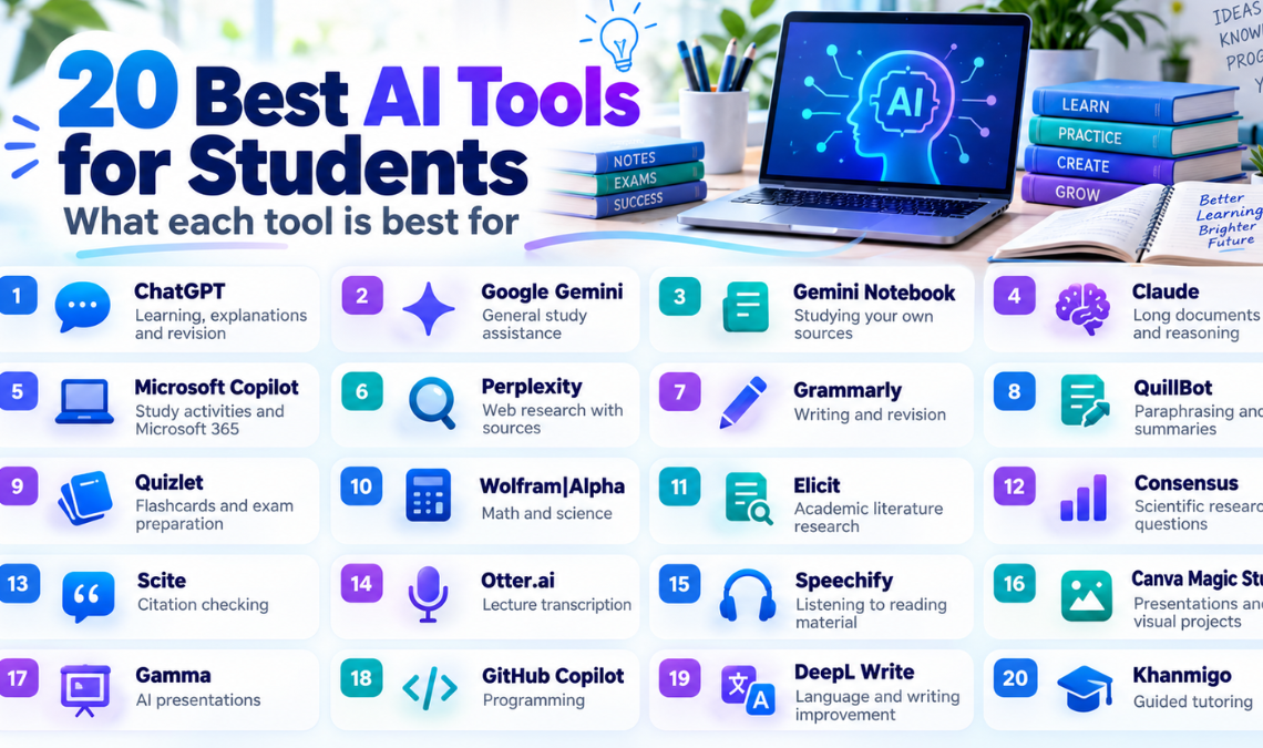 20 AI Tools for Students: Best Study & Research Tools