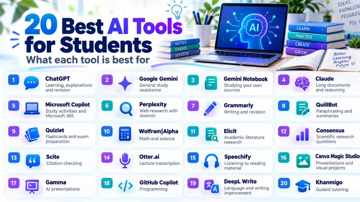 20 AI Tools for Students: Best Study & Research Tools